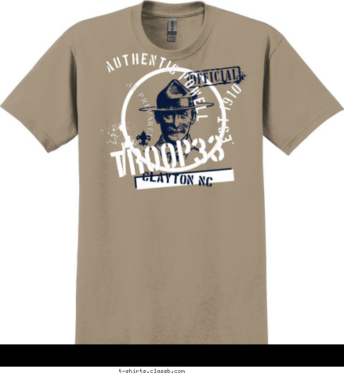 BE PREPARED .EST 1910 AUTHENTIC POWELL 33
 TROOP Clayton, NC T-shirt Design 