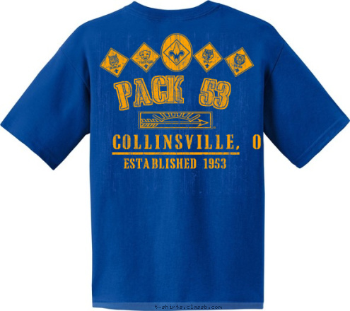 PACK 53 COLLINSVILLE,  COllinsville, OK OK 53 ESTABLISHED 1953 CUB SCOUT T-shirt Design Left Pocket Large AOL on Back 1