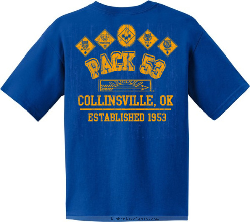 COLLINSVILLE,  OK 53 CUB SCOUT PACK 53 COLLINSVILLE, OK ESTABLISHED 1953 T-shirt Design Pocket AOL Large Back 2