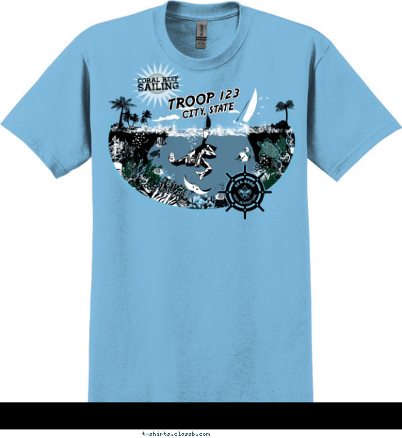 Scuba Diver in Reef with Ship Wheel T-shirt Design