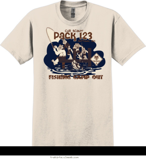 Pack 123 ANYTOWN, USA FISHING CAMP OUT CUB SCOUT T-shirt Design 