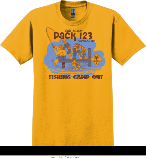 Pack 123 ANYTOWN, USA FISHING CAMP OUT CUB SCOUT T-shirt Design 