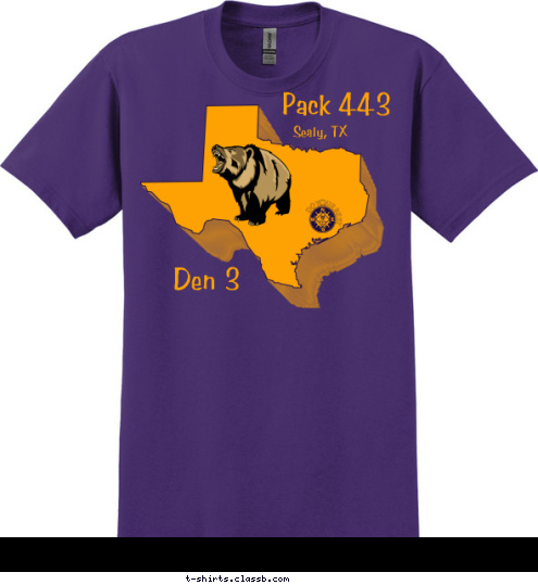 Sealy, TX Pack 443 Den 3 T-shirt Design Texas Bear Roar