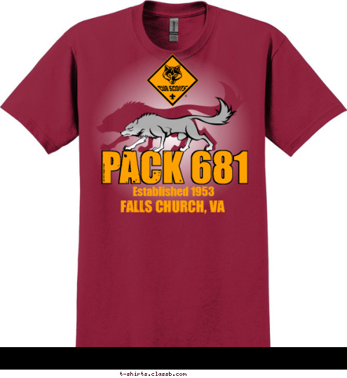 Established 1953 FALLS CHURCH, VA PACK 681 PACK 681 T-shirt Design 