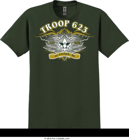 New Text TROOP 623 St Joseph, MI est 1920 T-shirt Design 