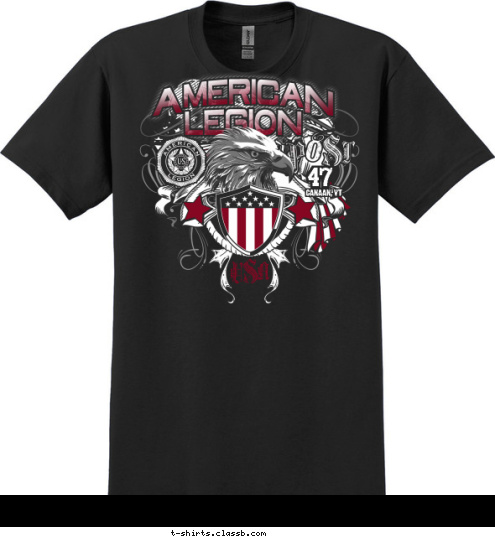 AMERICAN LEGION
 POST 1234
 CANAAN, VT 47 USA T-shirt Design 