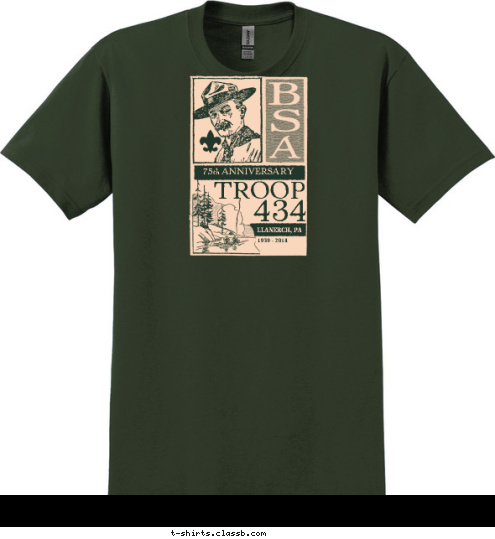 1939 - 2014 LLANERCH, PA 75th ANNIVERSARY 434 TROOP T-shirt Design 