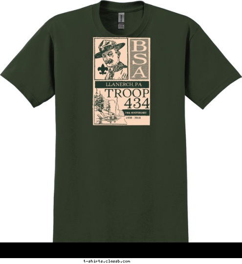 1939 - 2014 74th ANNIVERSARY LLANERCH, PA 434 TROOP T-shirt Design 