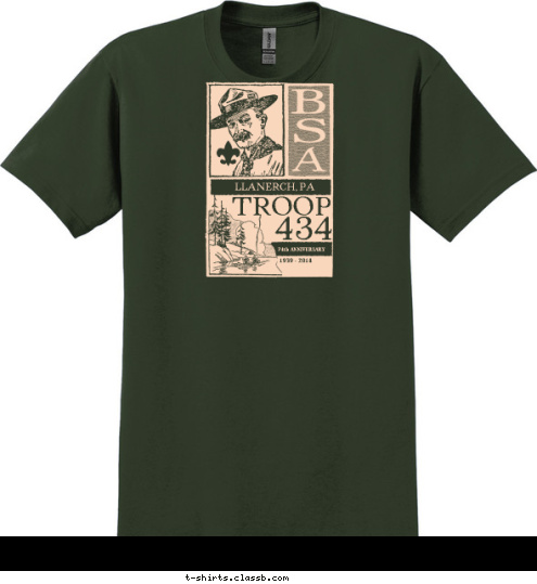 1939 - 2014 74th ANNIVERSARY LLANERCH, PA 434 TROOP T-shirt Design 