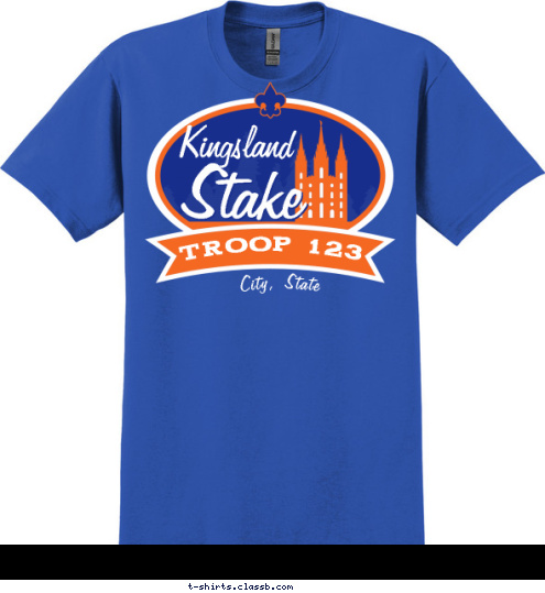 City, State TROOP 123 Stake Kingsland T-shirt Design SP4784