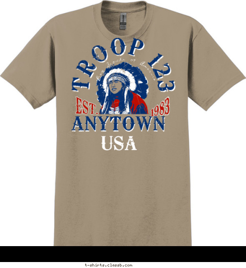 EST. TROOP 123 1983 Boy Scouts of America TROOP 123 ANYTOWN
 ANYTOWN
USA T-shirt Design SP4857