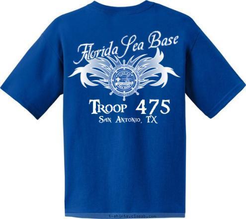 Anytown, USA 123 Scuba Diving Troop 475 Florida Sea Base Troop 475 San Antonio, TX T-shirt Design 