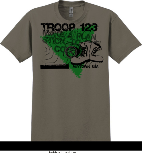 THE JOURNEY IS THE DESTINATION TROOP 123 ANYTOWN, USA MAKE A PLAN STICK TO THE COURSE T-shirt Design 