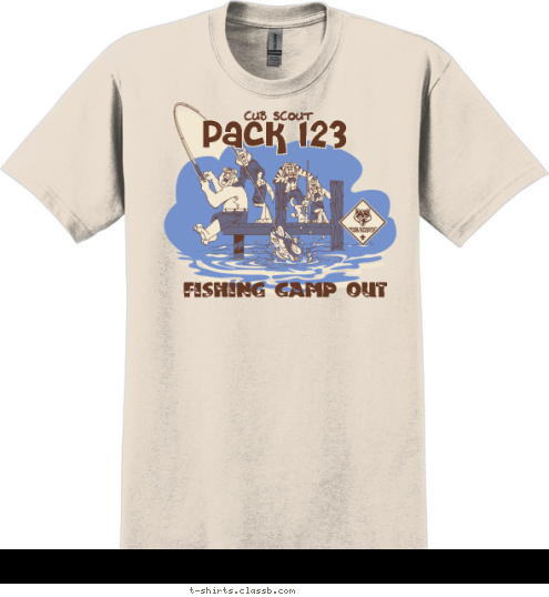 ANYTOWN, USA Pack 123 FISHING CAMP OUT CUB SCOUT T-shirt Design 