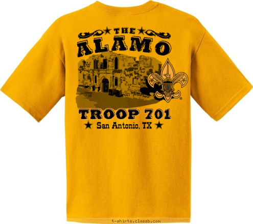 Troop 701
Oak Hills Church
San Antonio, TX TROOP 701 San Antonio, TX ALAMO THE  T-shirt Design 