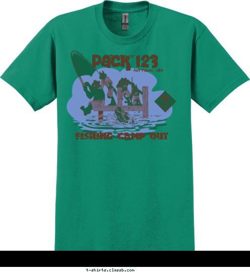 Pack 123 ANYTOWN, USA FISHING CAMP OUT CUB SCOUT T-shirt Design 