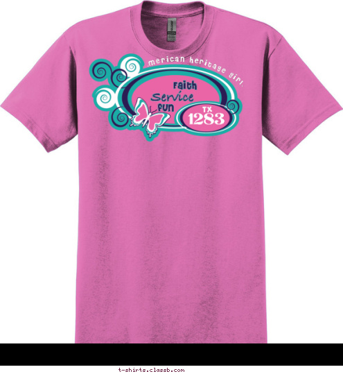 fun Service Faith TX American Heritage Girls 1283  T-shirt Design AHG butterfly pink