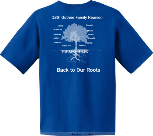 Back to Our Roots 13th Guthrie Family Reunion Brenda Patricia Guthrie Family Reunion Donald 2014 Robert June 27-29, 2014 Diane Washington, D.C. Ronald Joyce Araminta Laverne Frederick James Frances T-shirt Design 