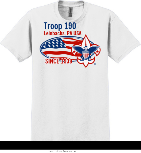 New Text Troop 190 Leinbachs, PA USA SINCE 1939 T-shirt Design 