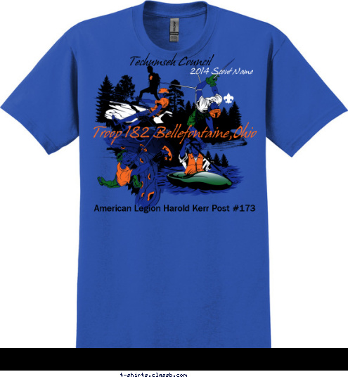 American Legion Harold Kerr Post #173 Troop 182 Bellefontaine,Ohio 2014 Scout Name Techumseh Council T-shirt Design 