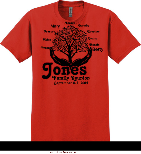 Betty Mary Evonnne  Helen Frances Maggie Louise Chestine Dorothy Ernest Family Reunion September 6-7, 2014   Jones T-shirt Design 