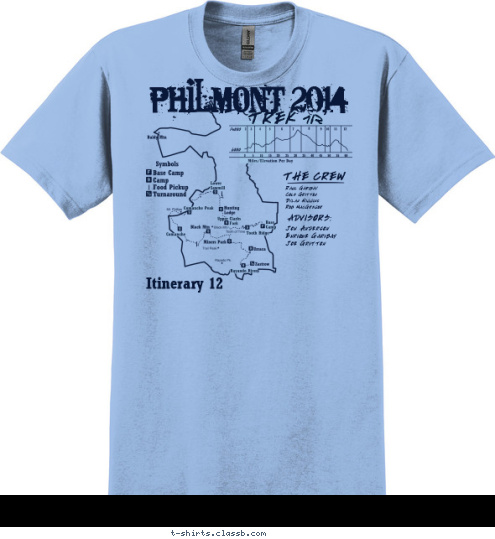 CREW LEADER PHILMONT 2014 TREK 712 THE CREW Raul Garibay
Cole Gritton
Dylan Higgins
Rob MacGregor ADVISORS: Jon Anderson
Enrique Garibay
Joe Gritton Itinerary 12 T-shirt Design 