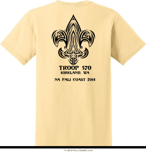 Troop
570 Shark Patrol
Kauai High Adventure TROOP 570 Kirkland, WA

Na Pali Coast 2014 T-shirt Design 