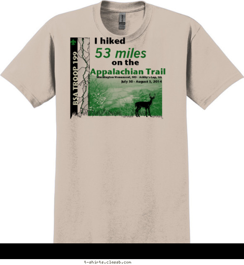 BSA TROOP 199 
 I hiked 53 miles on the Appalachian Trail Washington Monument, MD - Ashby's Gap, VA July 30 - August 3, 2014
 T-shirt Design 