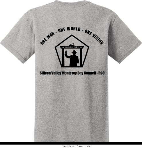 Silicon Valley Monterey Bay Council - PSC Wood Badge
W3-55-14-2 ONE MAN - ONE WORLD - ONE VISION T-shirt Design 