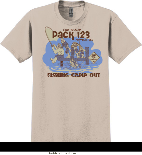 Pack 123 ANYTOWN, USA FISHING CAMP OUT CUB SCOUT T-shirt Design 