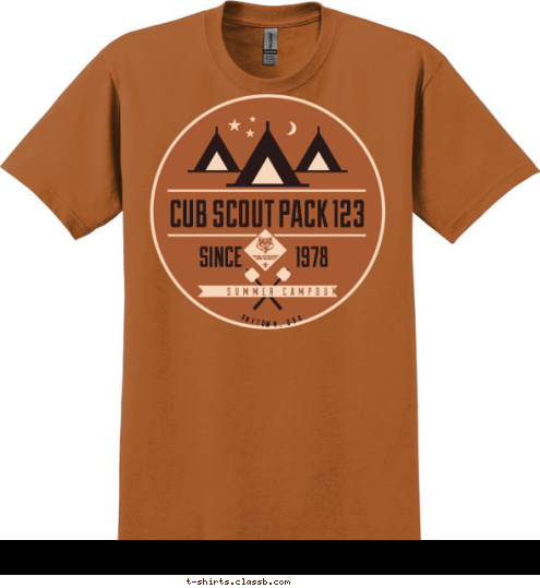 ANYTOWN, USA SUMMER CAMPOUT 1978 SINCE CUB SCOUT PACK 123 T-shirt Design 