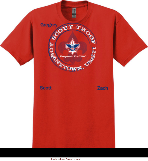 New Text Gregory Zach Scott
 ANYTOWN, USA BOY SCOUT TROOP 123 T-shirt Design 