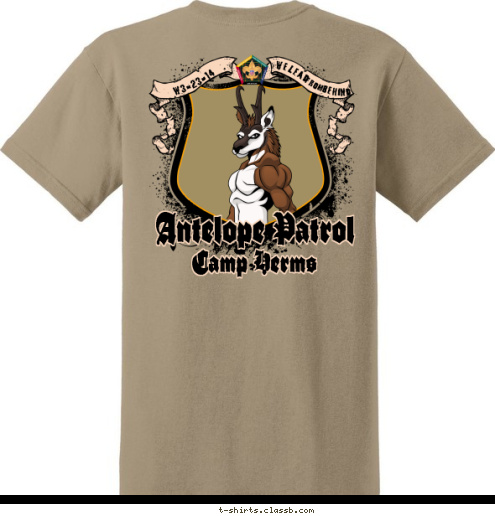 Camp Herms Antelope Patrol from We Lead Behind.. -11-1   W3-23-14   Wood Badge
Camp Herms Camp Herms We Lead Behind.. from   W3-23-14   Antelope Patrol T-shirt Design w3-23-14