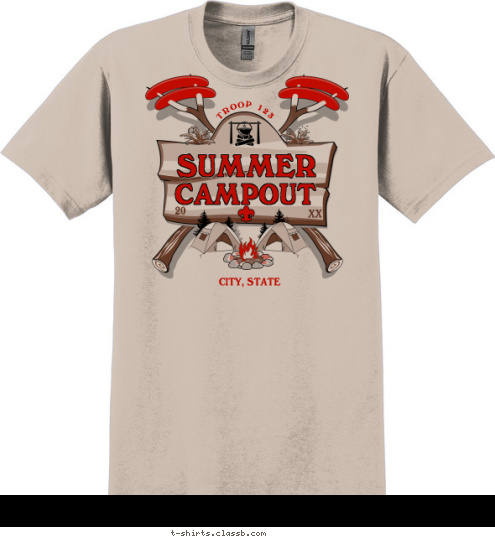 Your text here! 15 20 ANYTOWN, USA CAMPOUT SUMMER TROOP 123 T-shirt Design SP5259