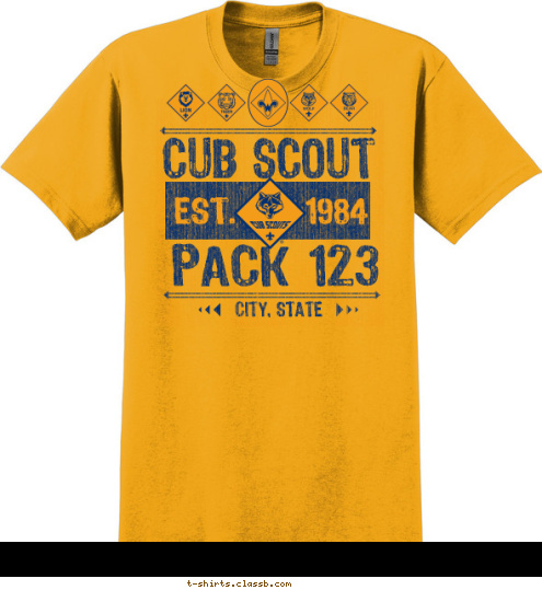 Your text here! PACK 123 CITY, STATE 1984 EST. CUB SCOUT T-shirt Design SP5370