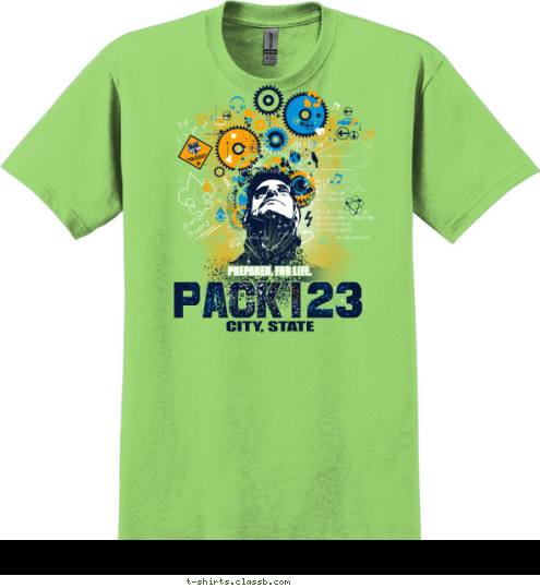 PACK 123  CITY, STATE
 PREPARED. FOR LIFE. T-shirt Design SP5403