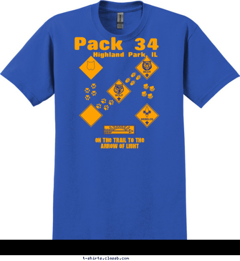 On the Trail to the 
Arrow of Light Pack 34 Highland Park, IL T-shirt Design 