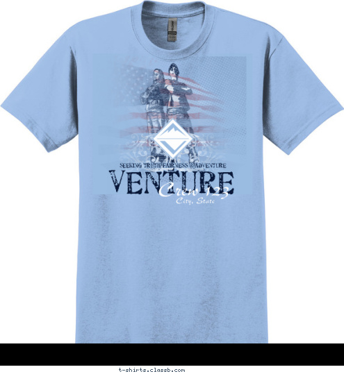 City, State Crew 123 SEEKING TRUTH FAIRNESS & ADVENTURE VENTURE T-shirt Design SP5464