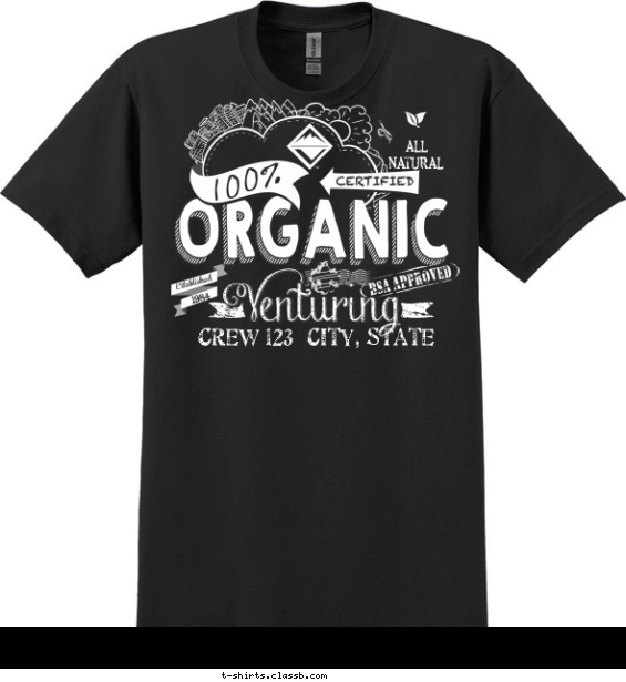 Certified 100% Organic Venturing T-shirt Design
