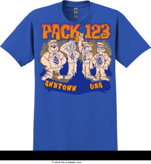 USA USA ANYTOWN ANYTOWN PACK 123 PACK 123 T-shirt Design 