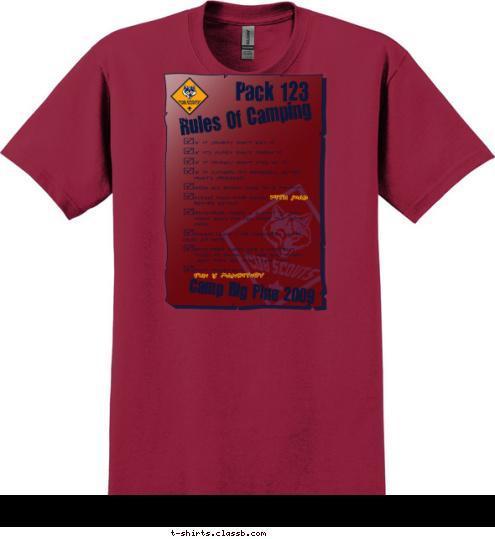 Camp Big Pine 2009 Rules Of Camping Pack 123 T-shirt Design 