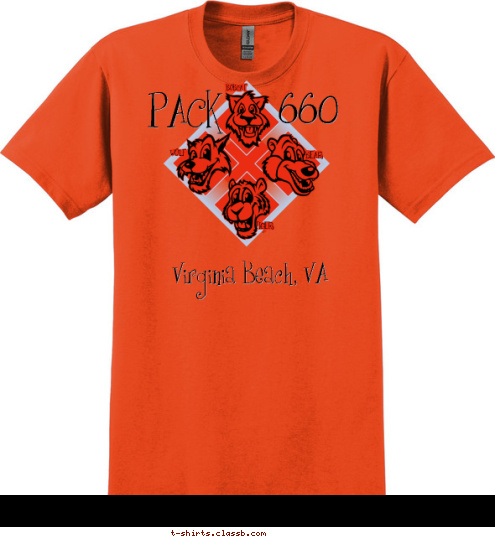 USA Virginia Beach, VA 660 PACK TIGER WOLF BEAR BOBCAT T-shirt Design 