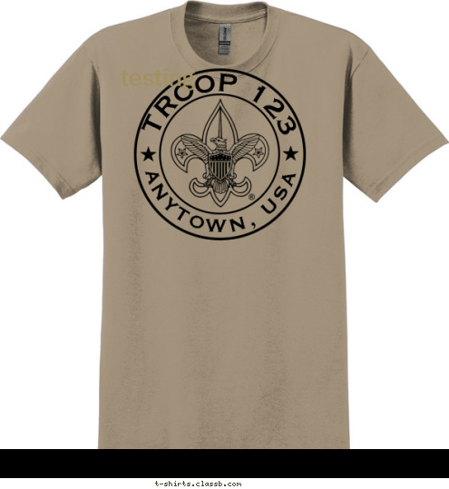 testing TROOP 123 ANYTOWN, USA T-shirt Design 