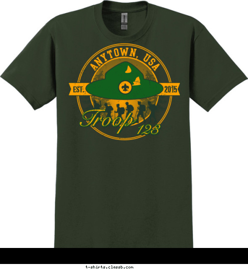 Your text here! 123 123 Troop Troop 2015 EST. ANYTOWN, USA T-shirt Design SP5606